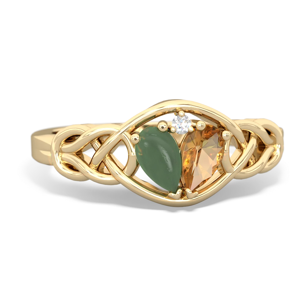 Jade Celtic Love Knot 14K Yellow Gold ring R5420