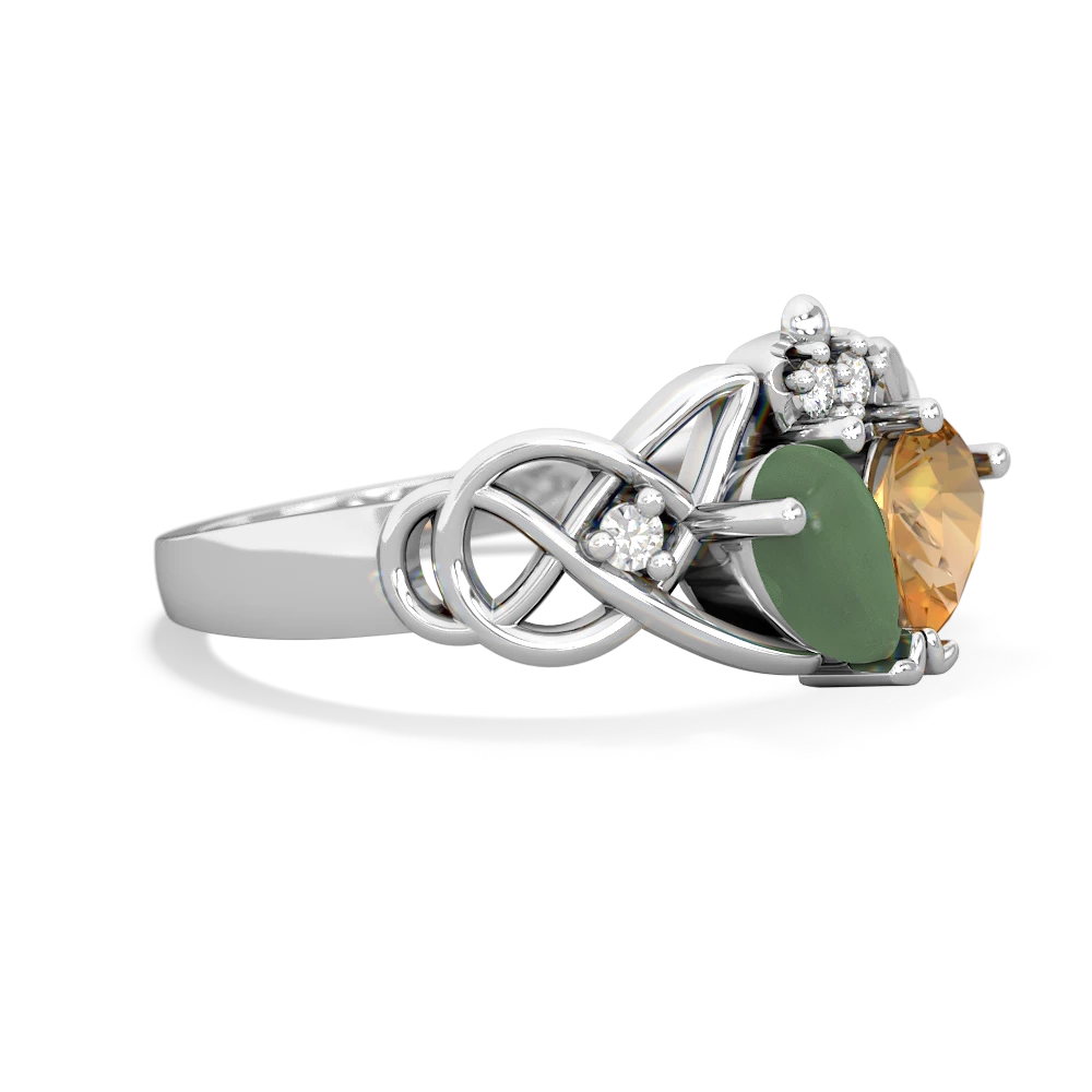 Jade 'One Heart' Celtic Knot Claddagh 14K White Gold ring R5322