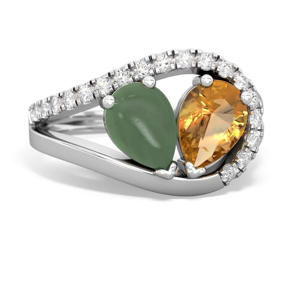 Jade Nestled Heart Keepsake 14K White Gold ring R5650