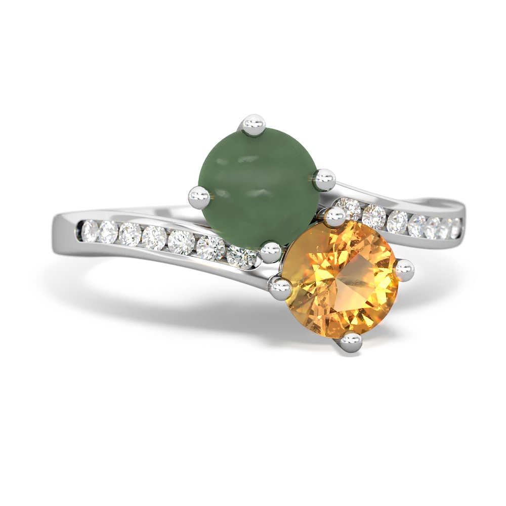 Jade Channel Set Two Stone 14K White Gold ring R5303