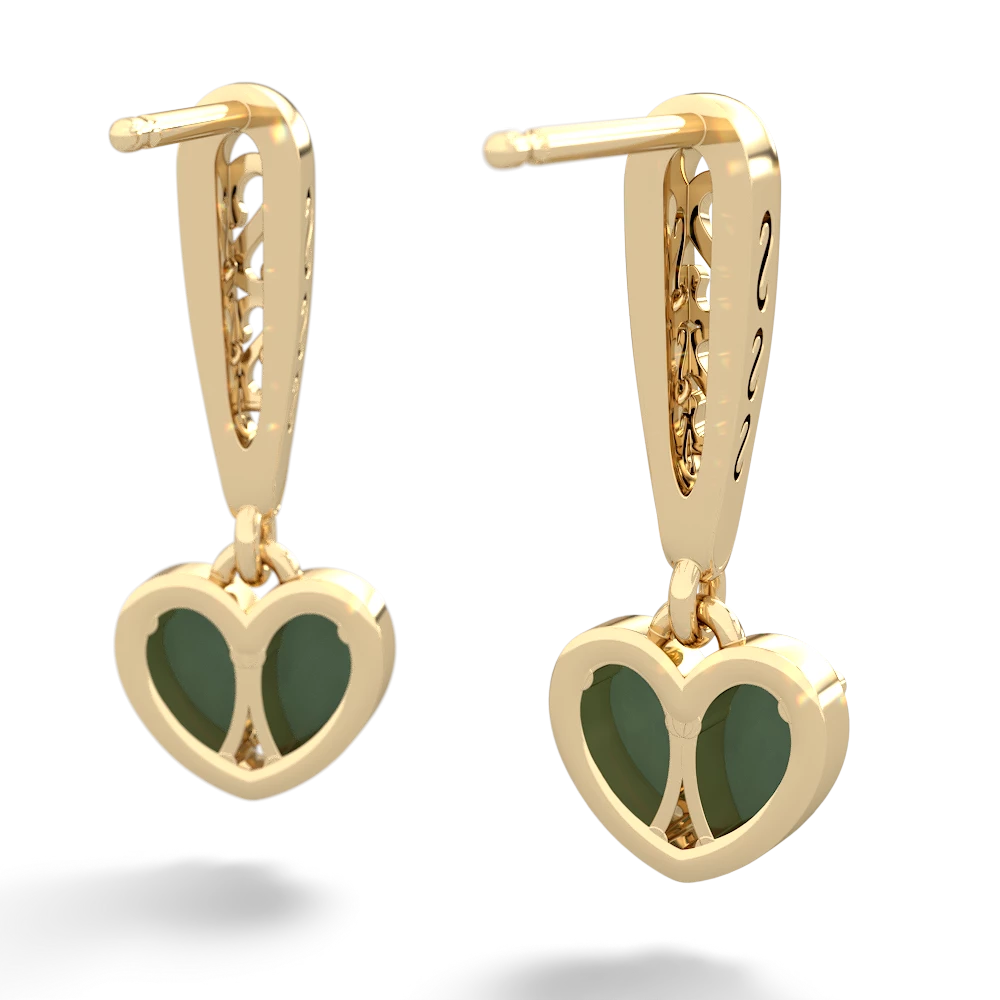 Jade Filligree Heart 14K Yellow Gold earrings E5070