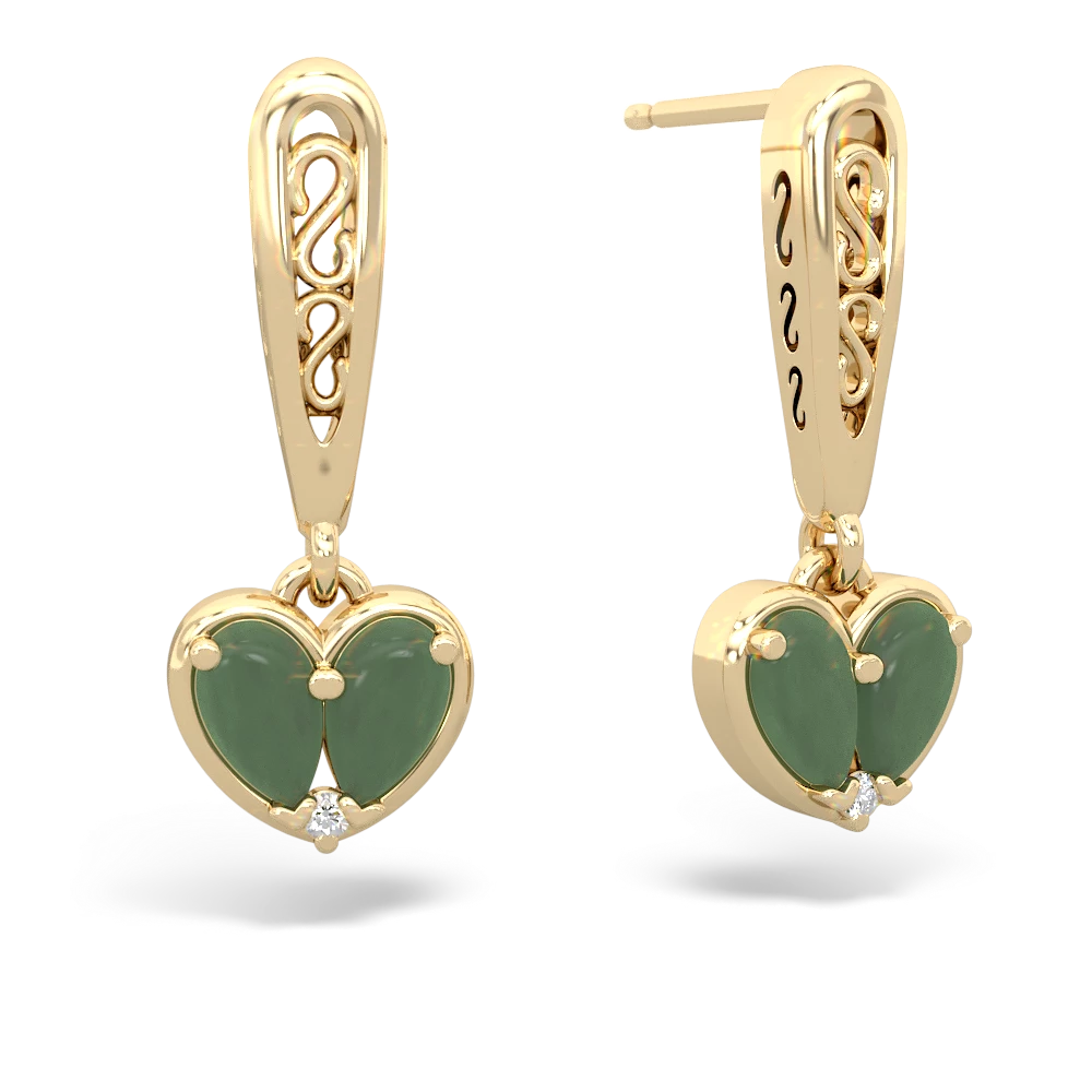 Jade Filligree Heart 14K Yellow Gold earrings E5070