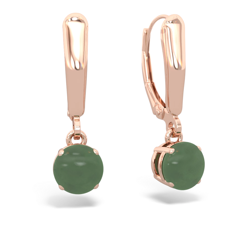 Jade 6Mm  Round Lever Back 14K Rose Gold earrings E2786