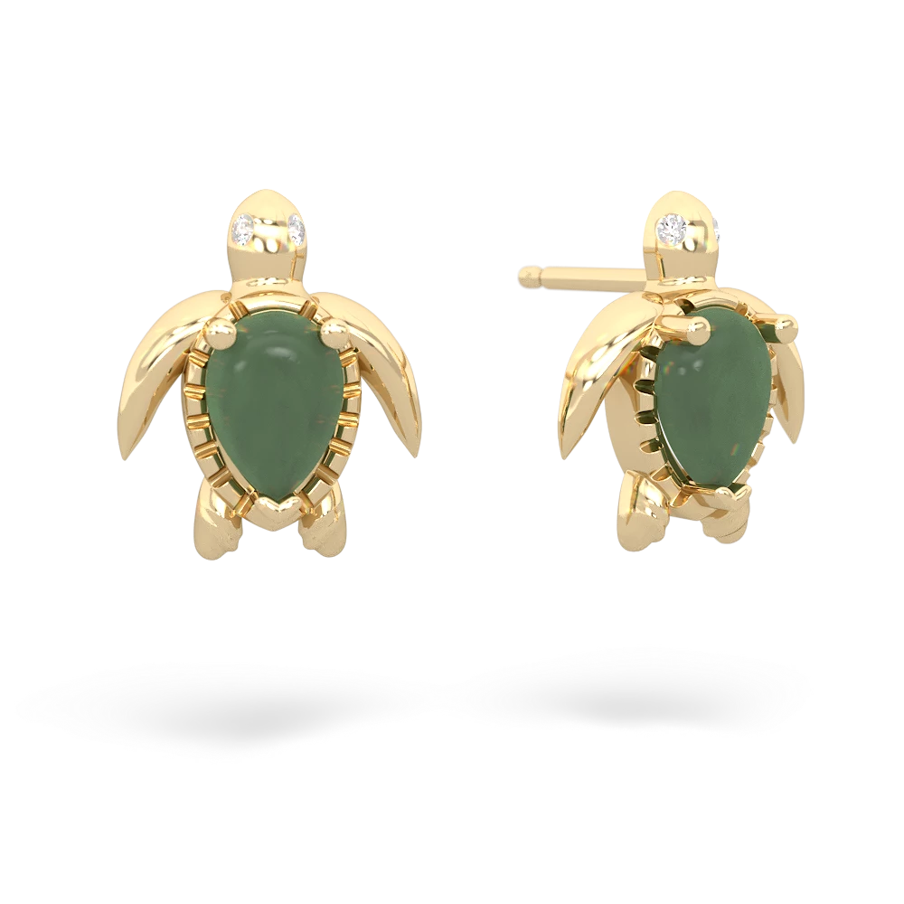 Jade Baby Sea Turtle 14K Yellow Gold earrings E5241