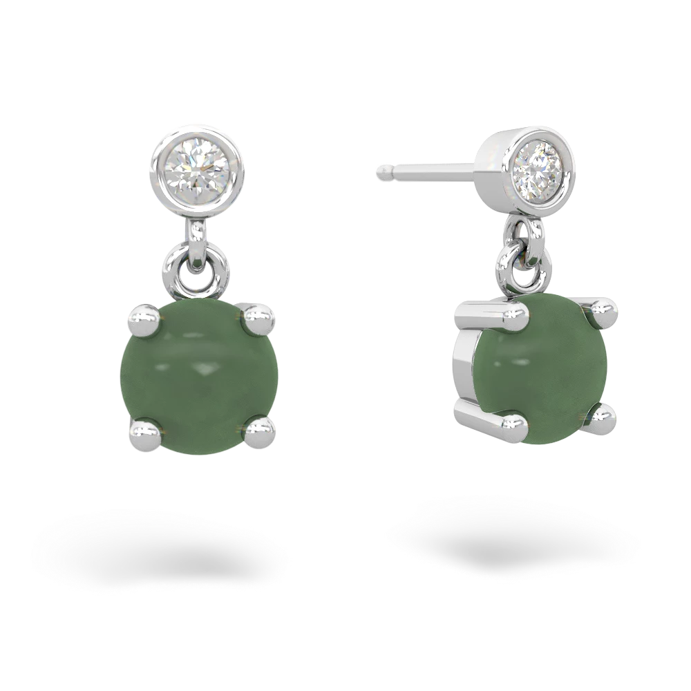 Jade Diamond Drop 6Mm Round 14K White Gold earrings E1986