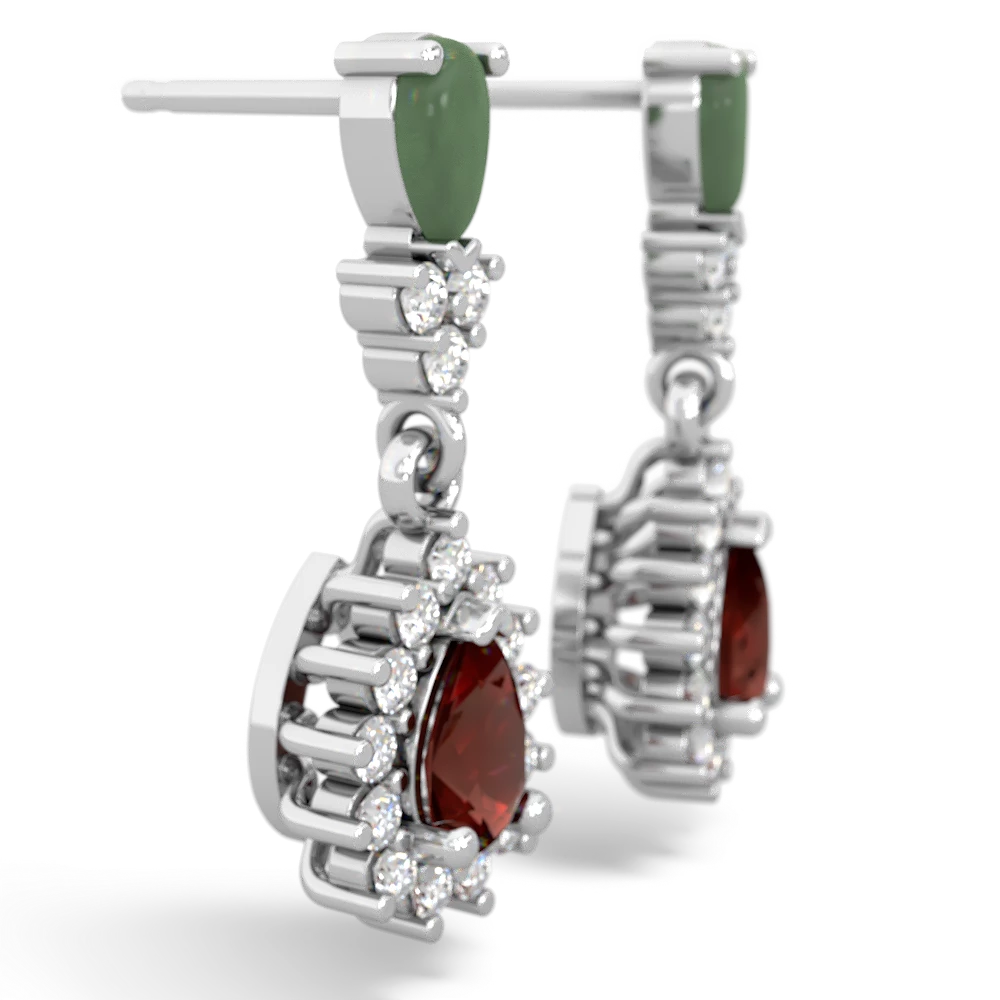 Jade Halo Pear Dangle 14K White Gold earrings E1882