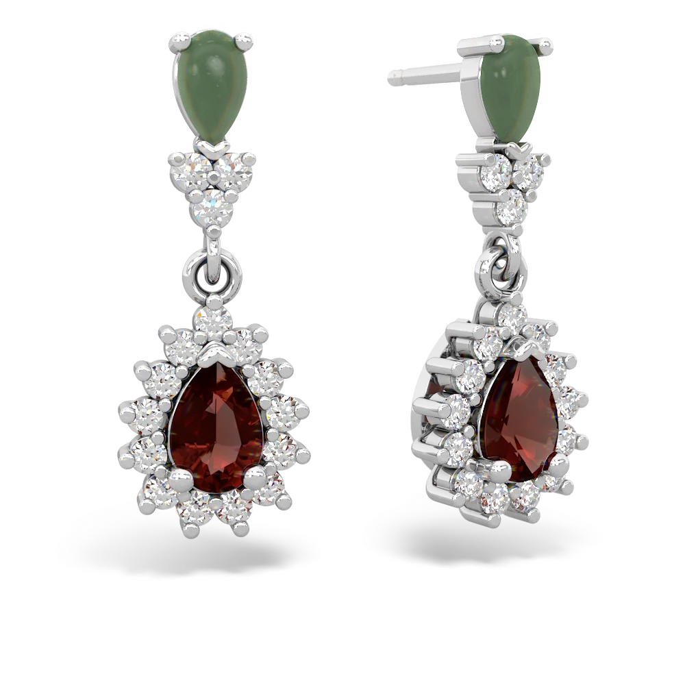 Jade Halo Pear Dangle 14K White Gold earrings E1882