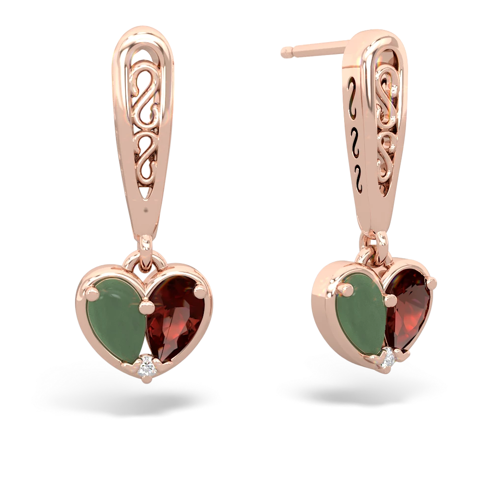 Jade Filligree Heart 14K Rose Gold earrings E5070