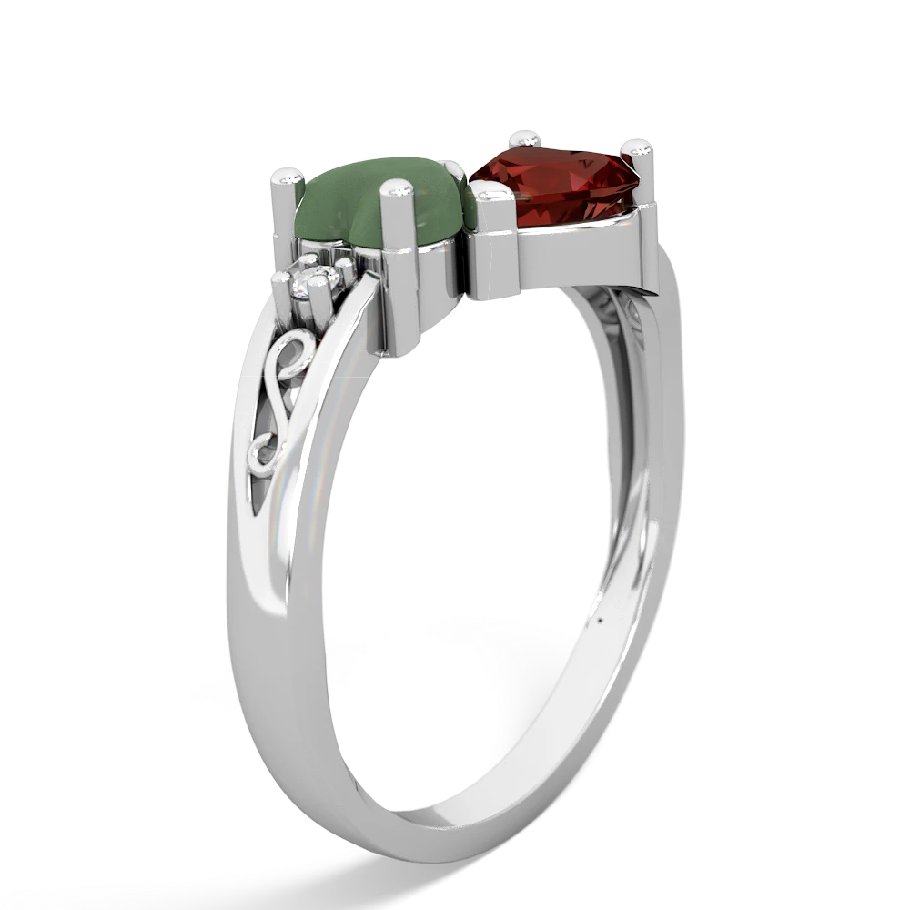 Jade Snuggling Hearts 14K White Gold ring R2178