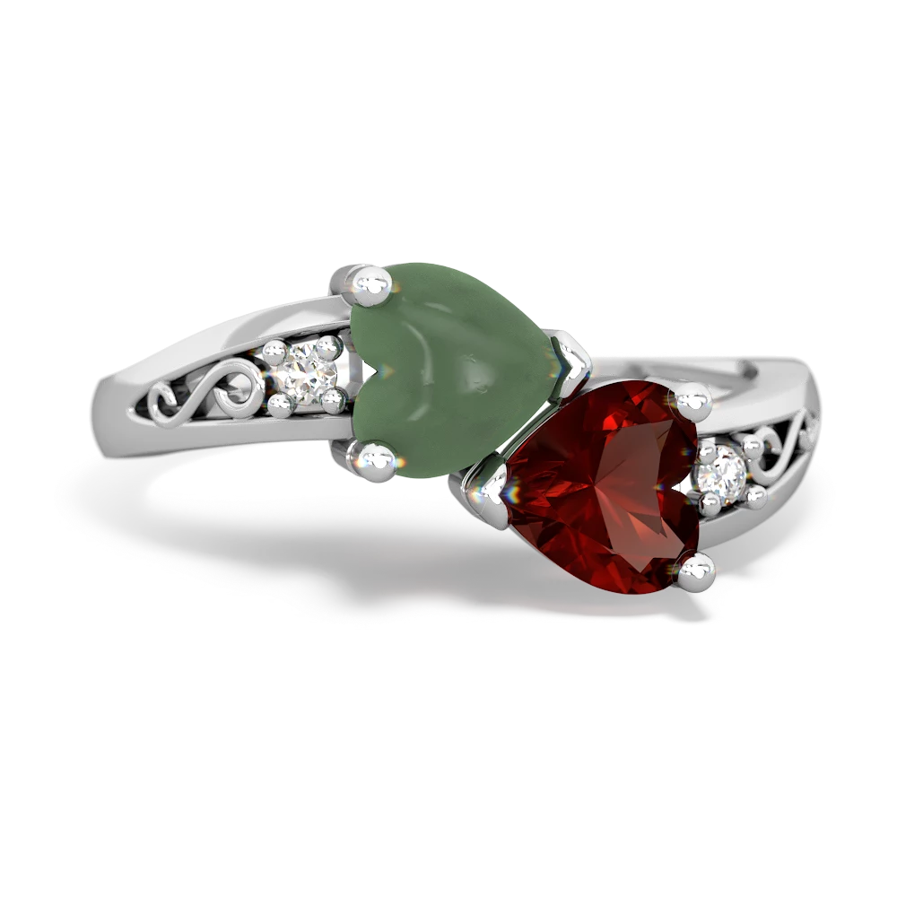 Jade Snuggling Hearts 14K White Gold ring R2178