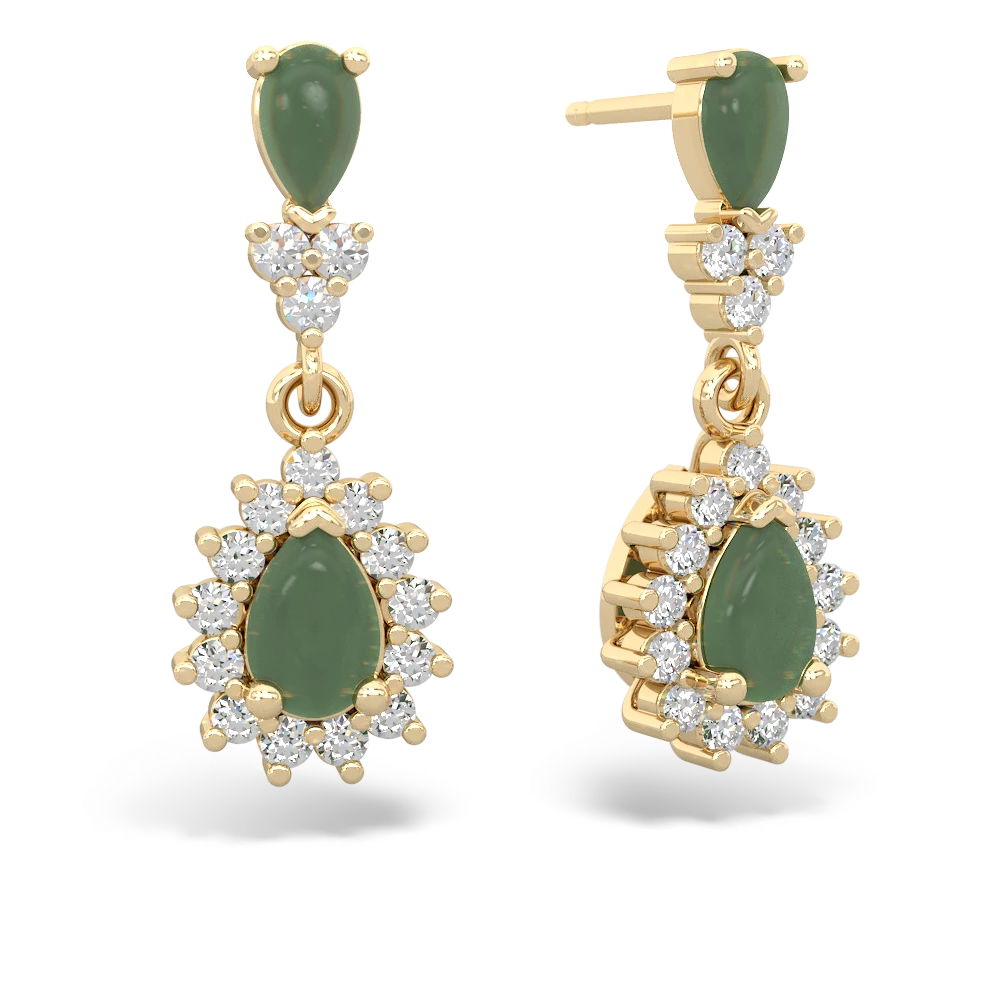 Jade Halo Pear Dangle 14K Yellow Gold earrings E1882