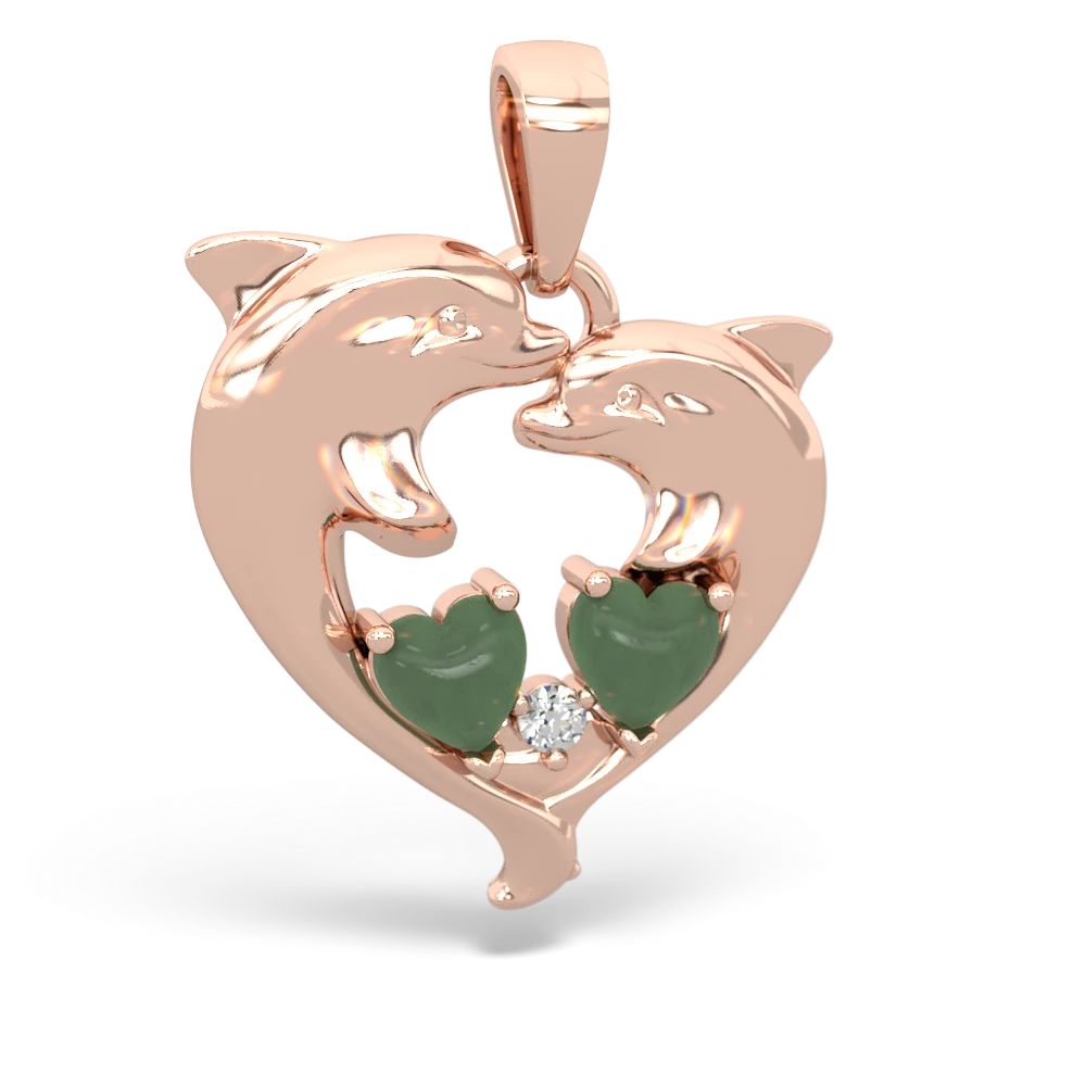 Jade Dolphin Heart 14K Rose Gold pendant P5820