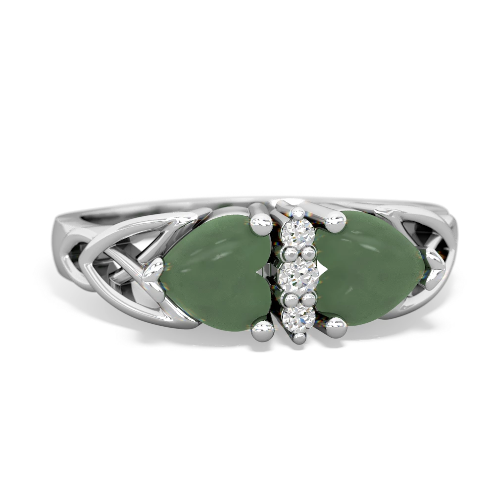 Jade Celtic Knot Double Heart 14K White Gold ring R5040