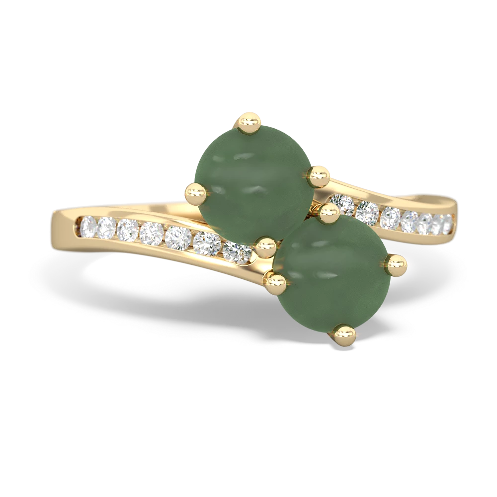 Jade Channel Set Two Stone 14K Yellow Gold ring R5303