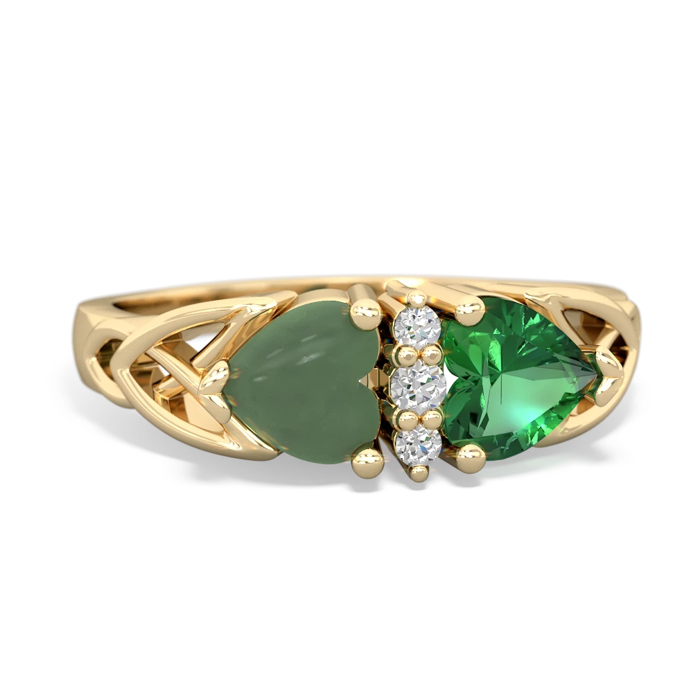 Jade Celtic Knot Double Heart 14K Yellow Gold ring R5040