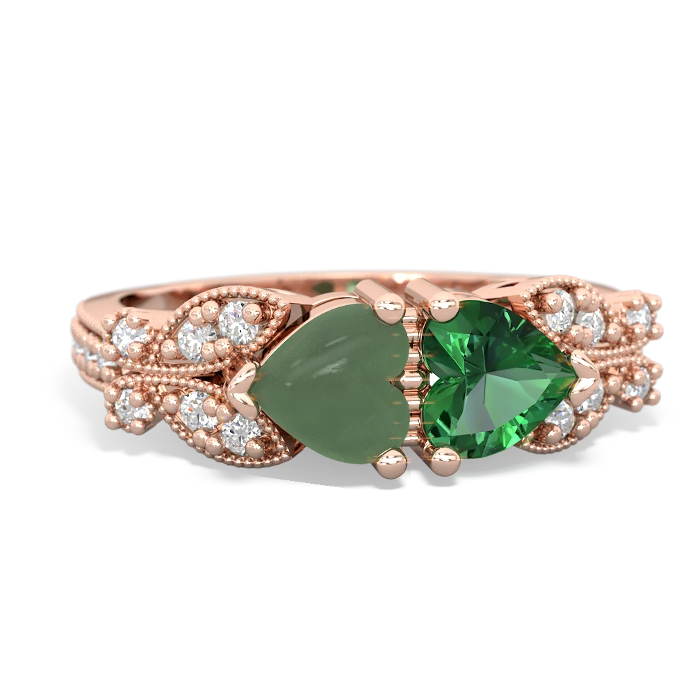 Jade Diamond Butterflies 14K Rose Gold ring R5601