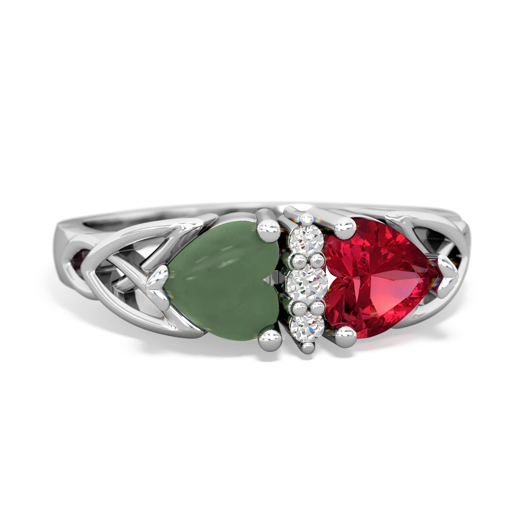 Jade Celtic Knot Double Heart 14K White Gold ring R5040