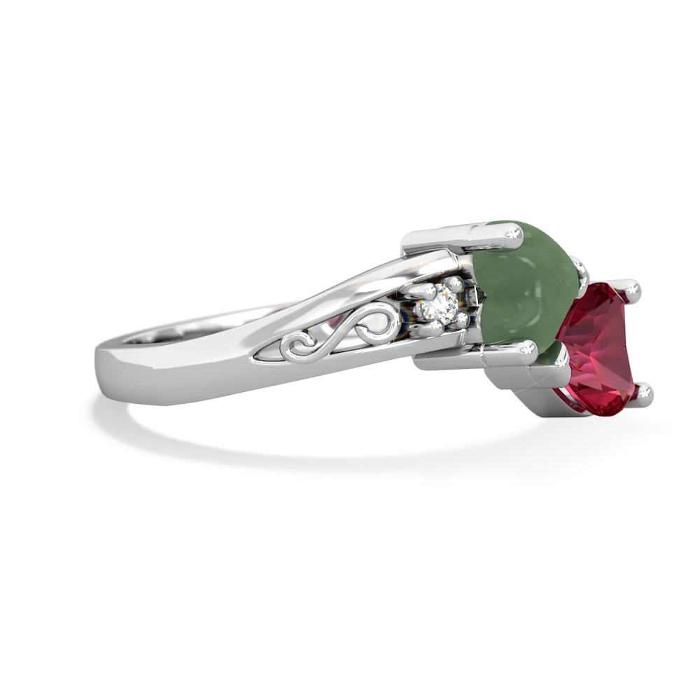 Jade Snuggling Hearts 14K White Gold ring R2178