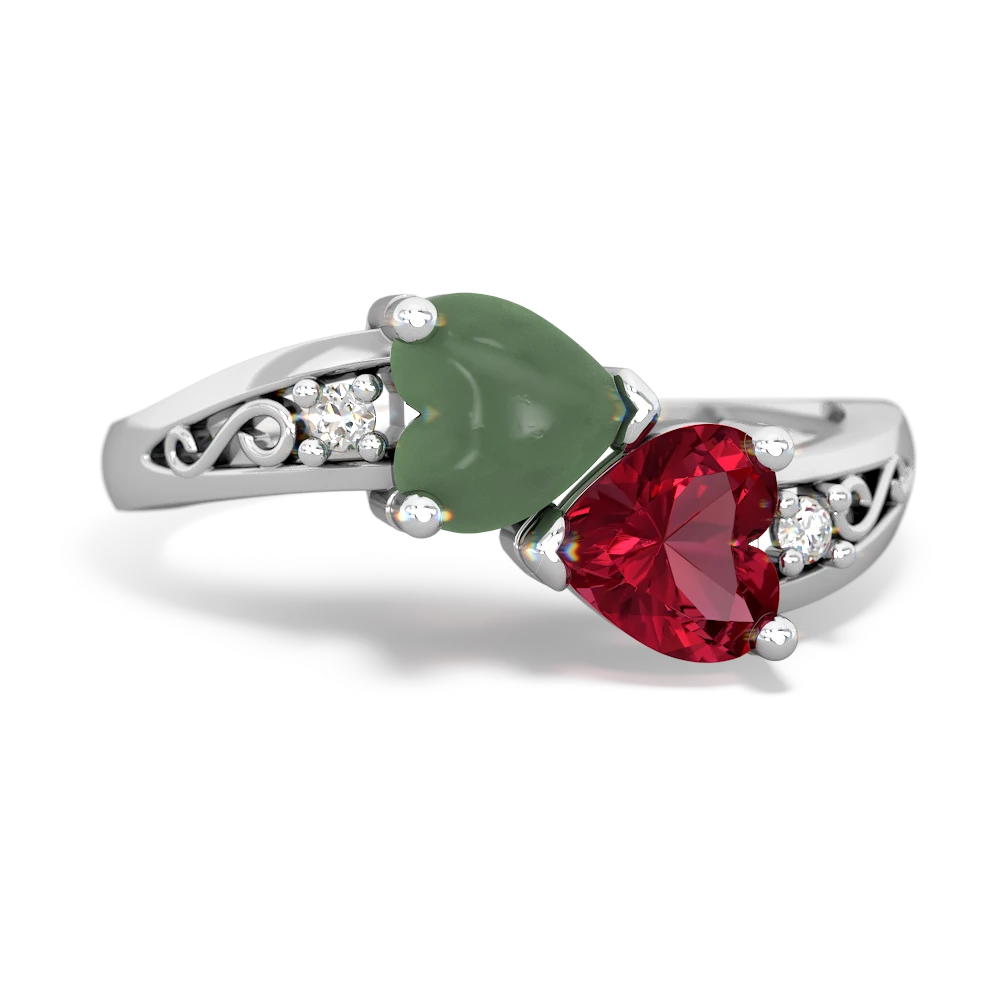 Jade Snuggling Hearts 14K White Gold ring R2178