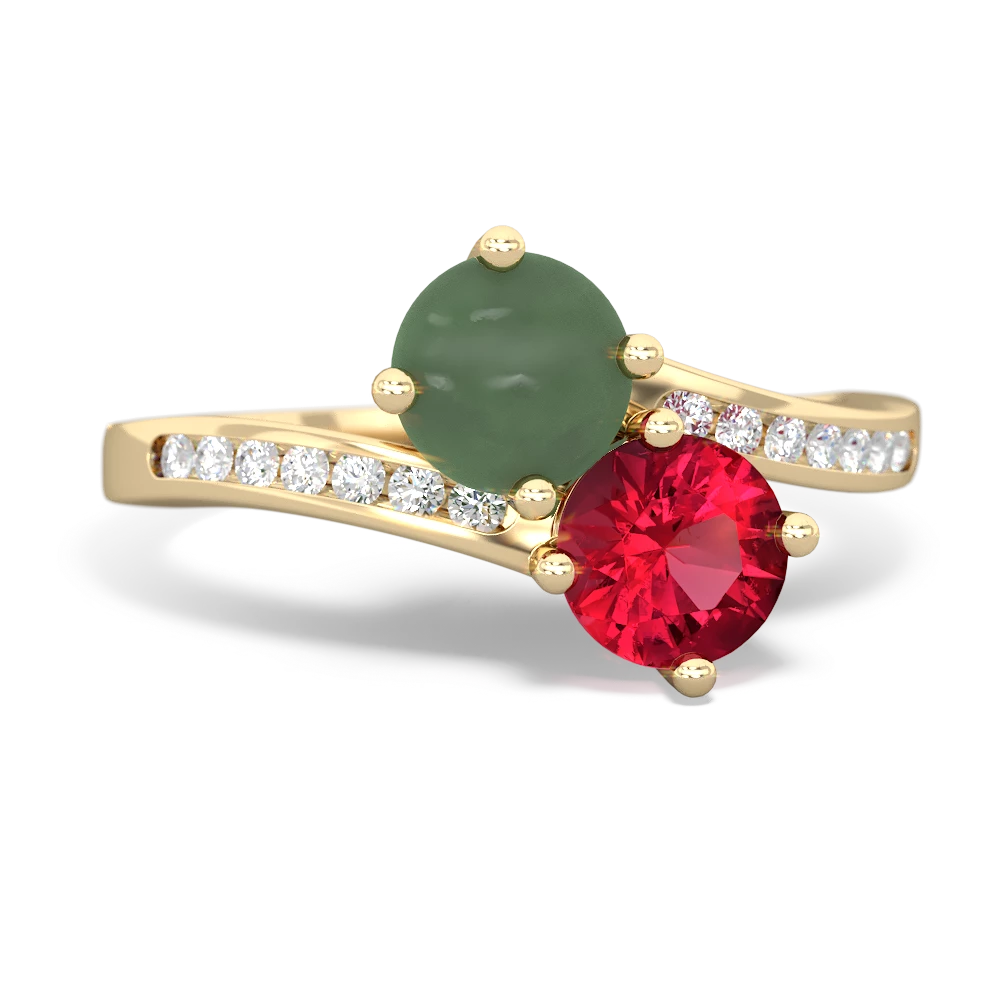 Jade Channel Set Two Stone 14K Yellow Gold ring R5303