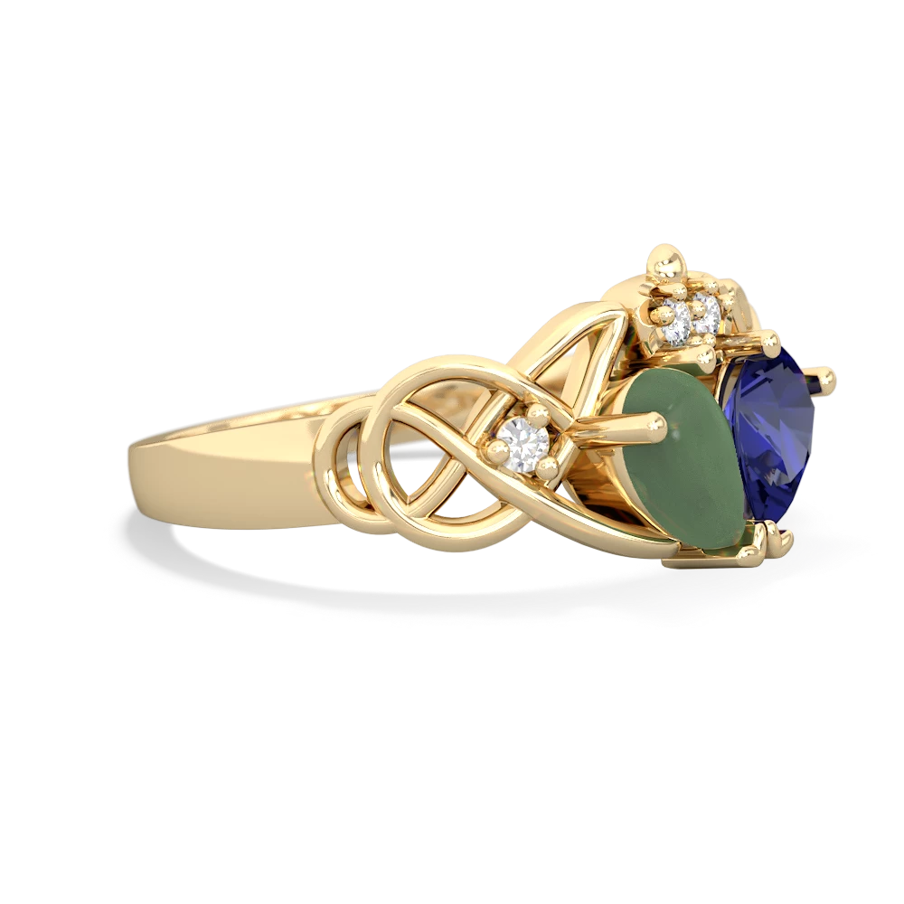 Jade 'One Heart' Celtic Knot Claddagh 14K Yellow Gold ring R5322