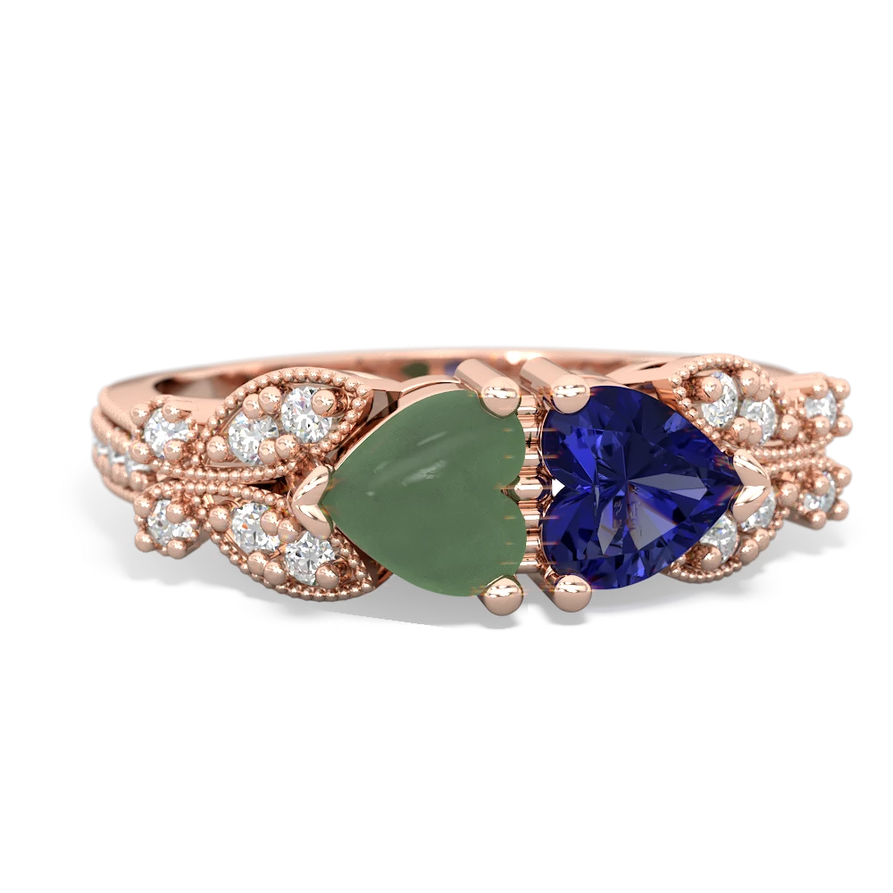 Jade Diamond Butterflies 14K Rose Gold ring R5601