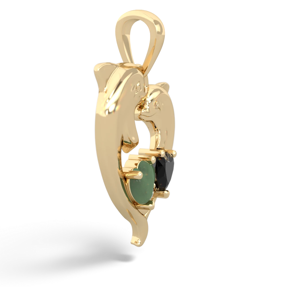 Jade Dolphin Heart 14K Yellow Gold pendant P5820