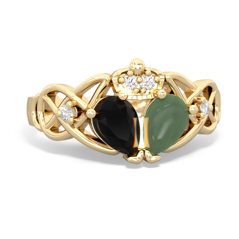 Jade 'One Heart' Celtic Knot Claddagh 14K Yellow Gold ring R5322