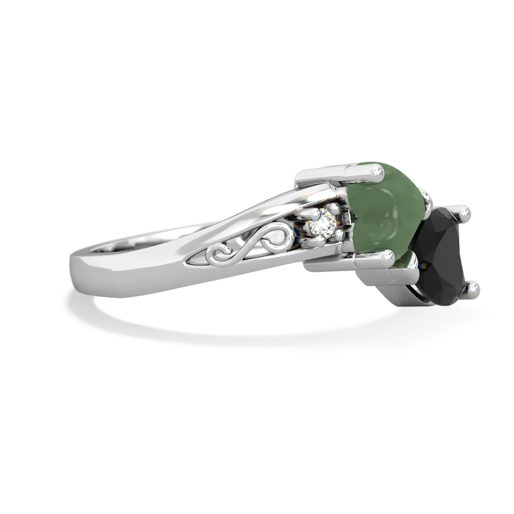 Jade Snuggling Hearts 14K White Gold ring R2178