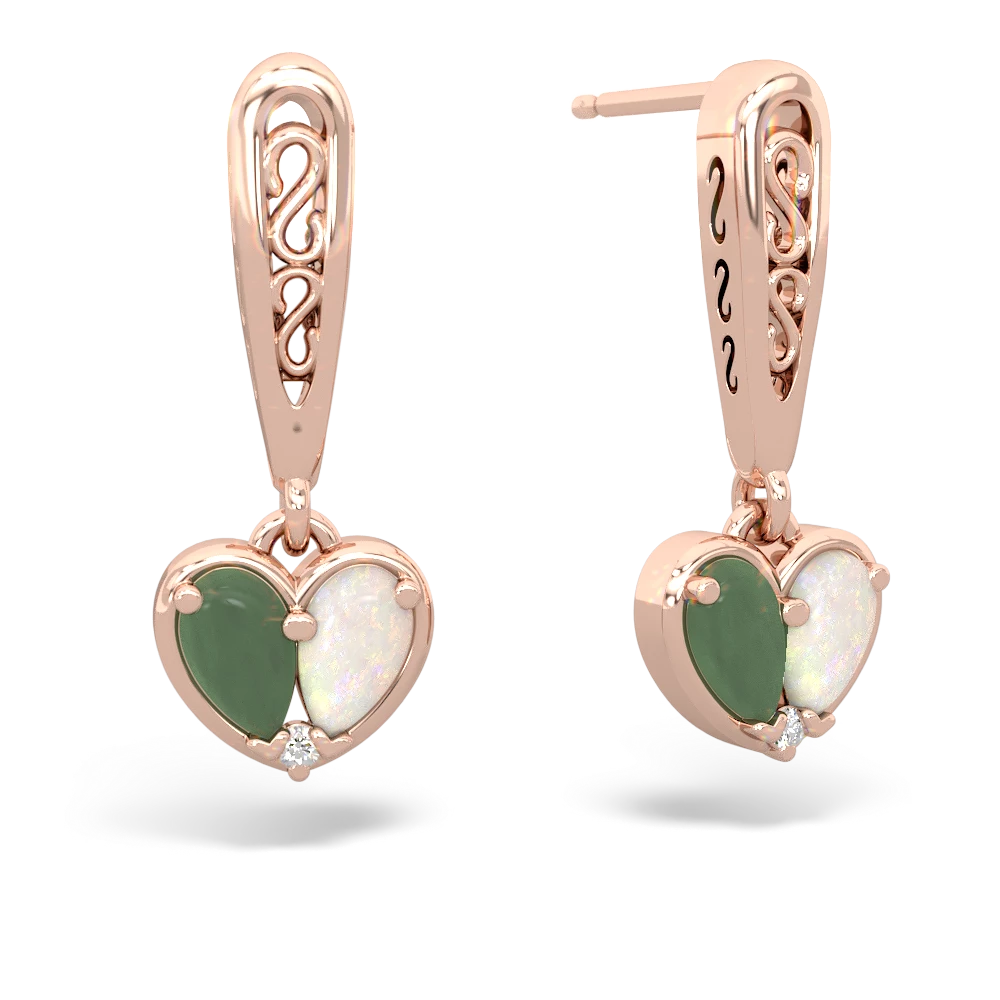 Jade Filligree Heart 14K Rose Gold earrings E5070