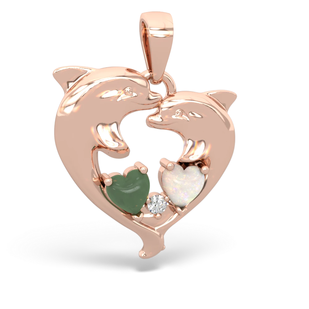 Jade Dolphin Heart 14K Rose Gold pendant P5820