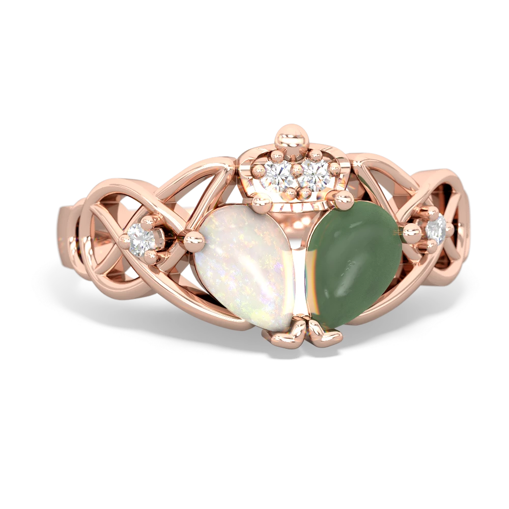 Jade 'One Heart' Celtic Knot Claddagh 14K Rose Gold ring R5322