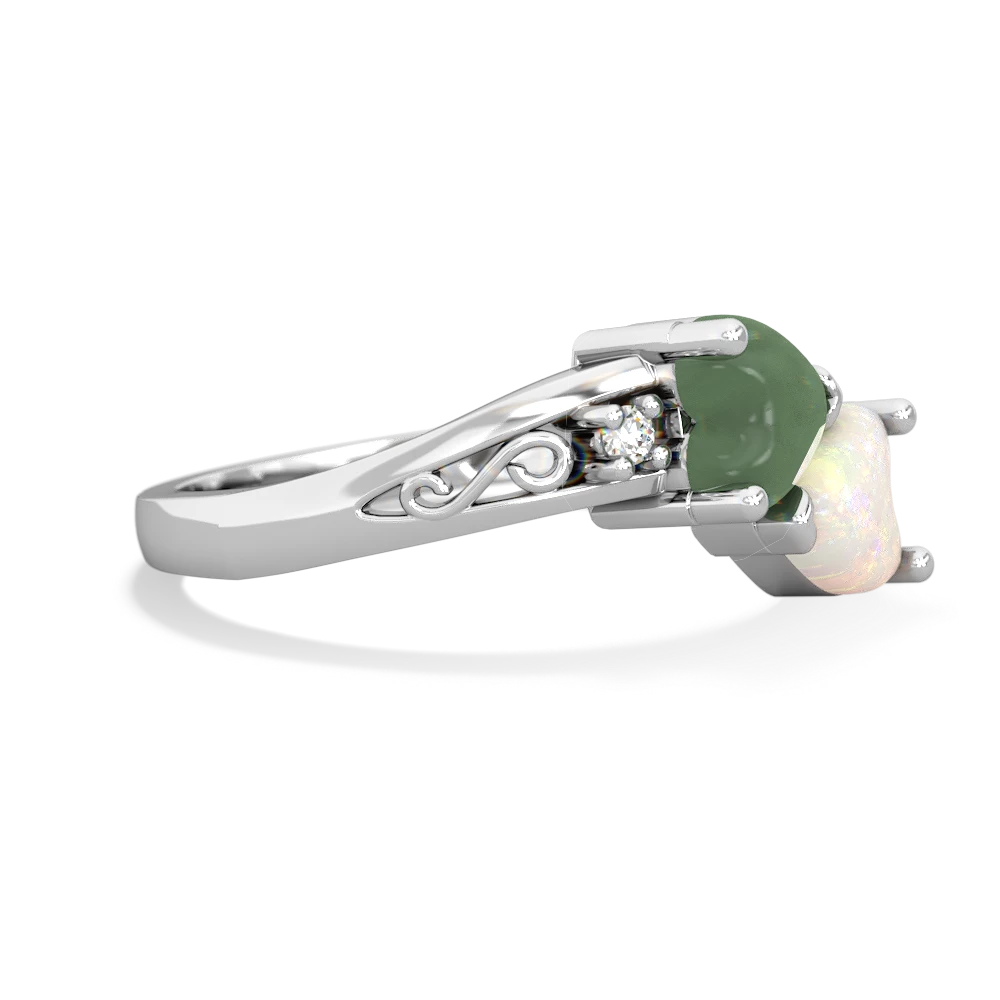 Jade Snuggling Hearts 14K White Gold ring R2178