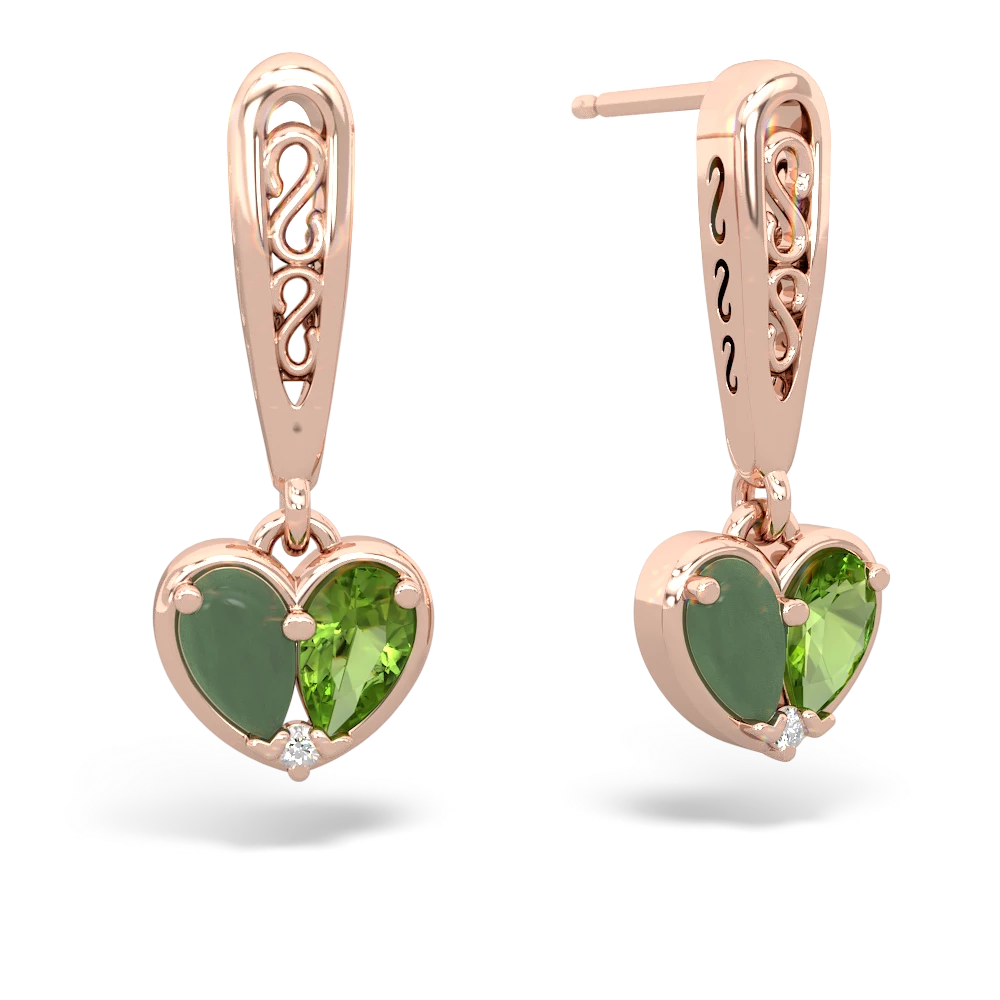 Jade Filligree Heart 14K Rose Gold earrings E5070