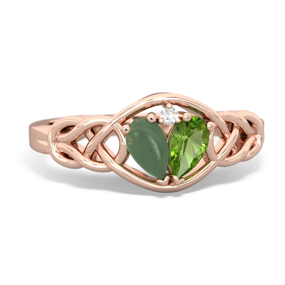 Jade Celtic Love Knot 14K Rose Gold ring R5420