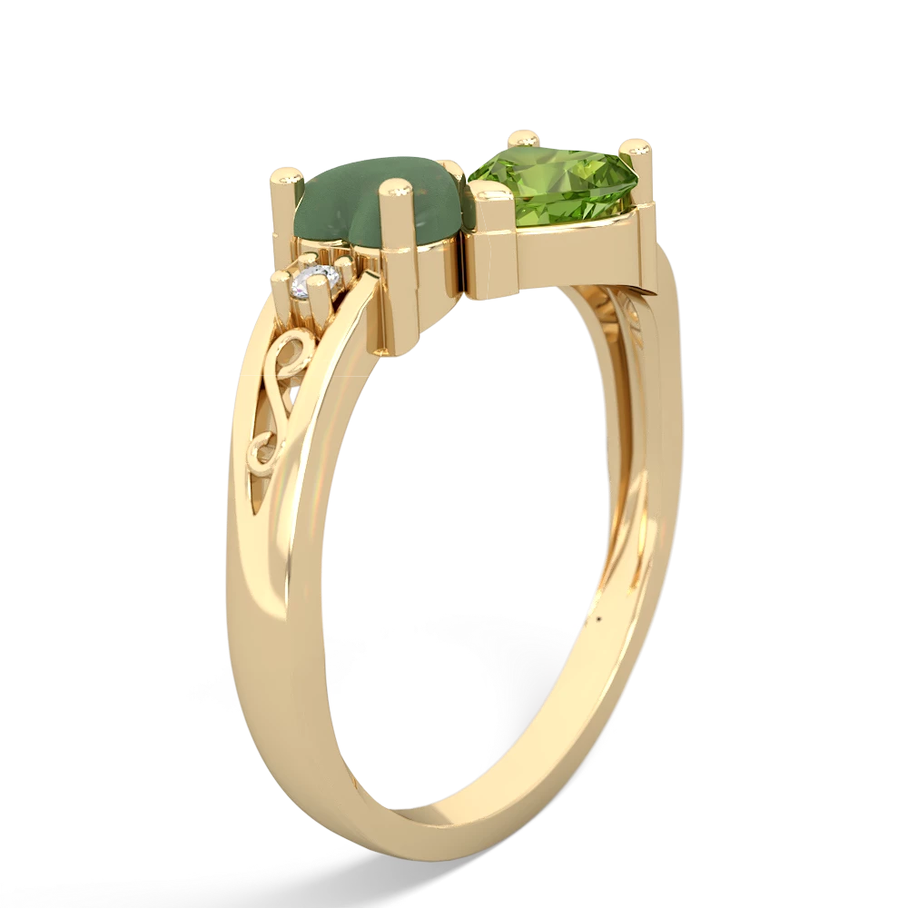 Jade Snuggling Hearts 14K Yellow Gold ring R2178