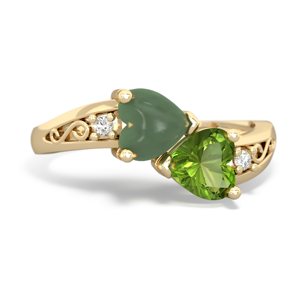 Jade Snuggling Hearts 14K Yellow Gold ring R2178