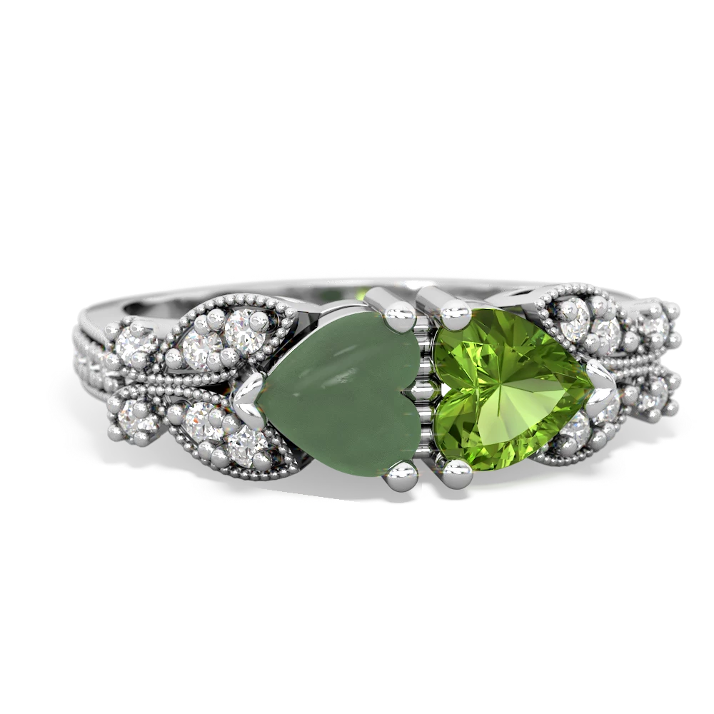 Jade Diamond Butterflies 14K White Gold ring R5601