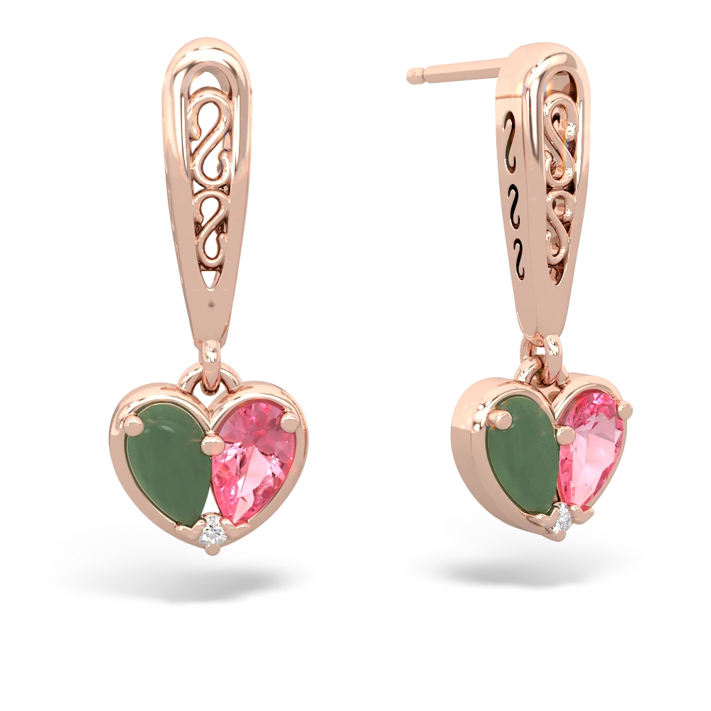 Jade Filligree Heart 14K Rose Gold earrings E5070