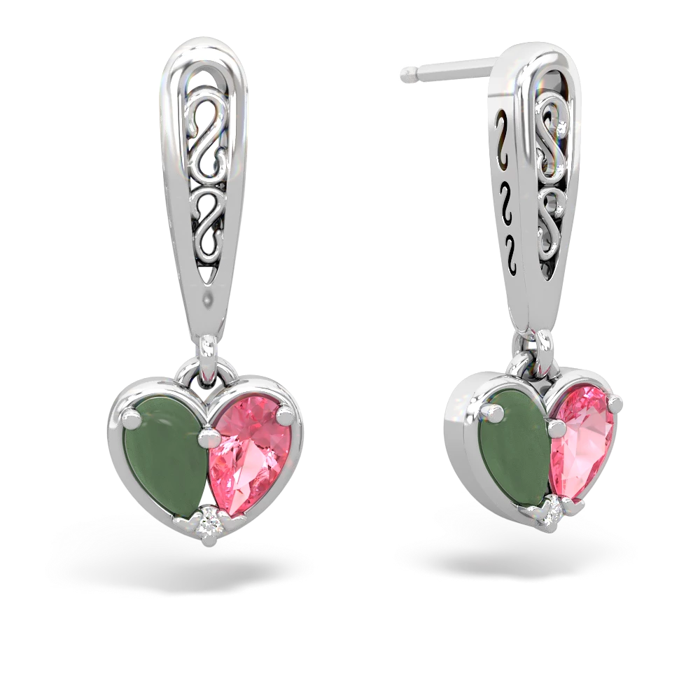 Jade Filligree Heart 14K White Gold earrings E5070