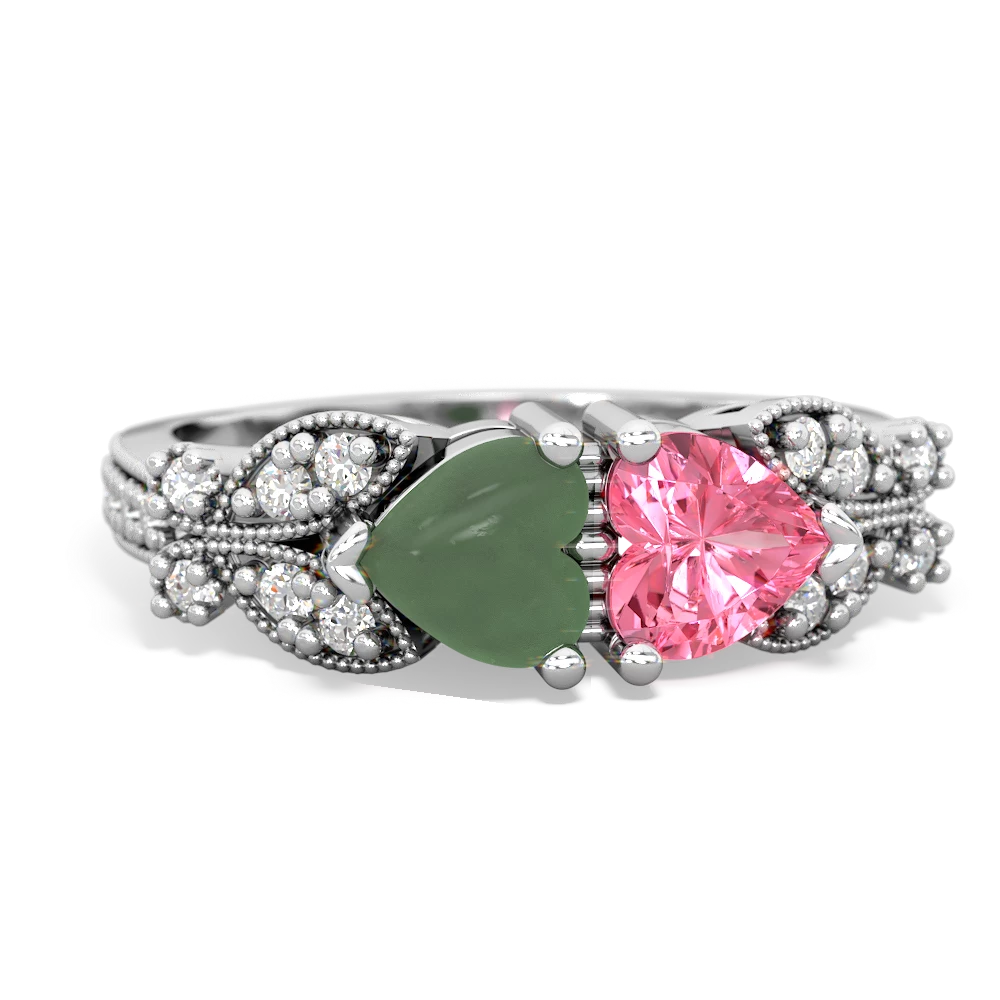 Jade Diamond Butterflies 14K White Gold ring R5601