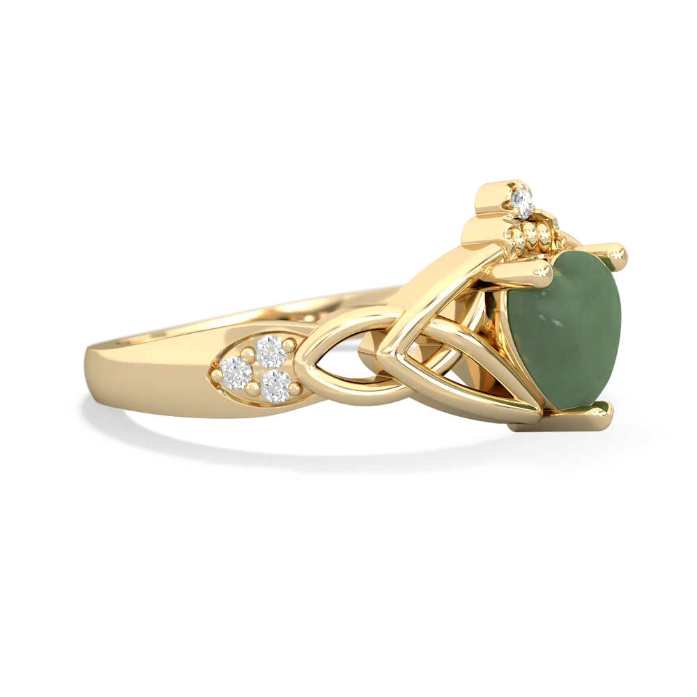 Jade Claddagh Celtic Knot Diamond 14K Yellow Gold ring R5001