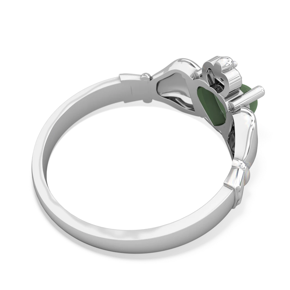 Jade Claddagh Diamond Crown 14K White Gold ring R2372