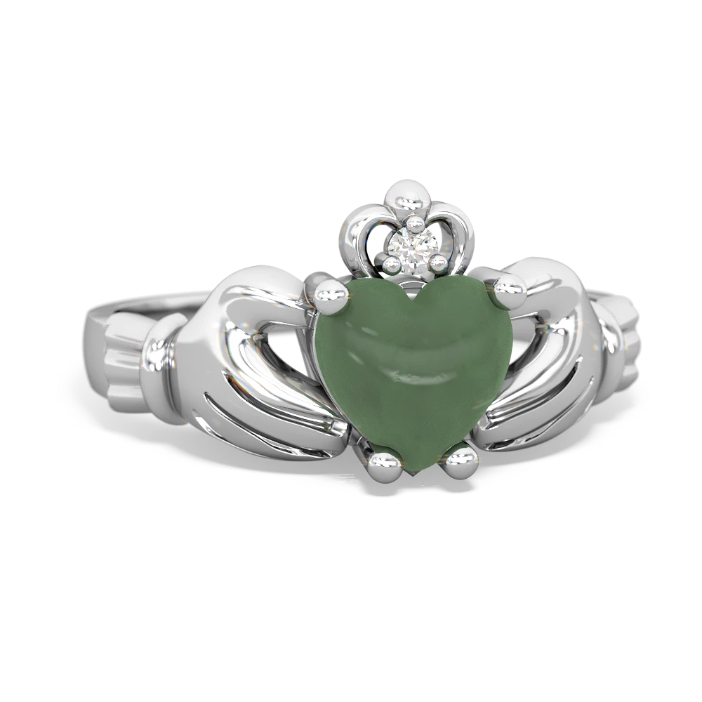 Jade Claddagh Diamond Crown 14K White Gold ring R2372