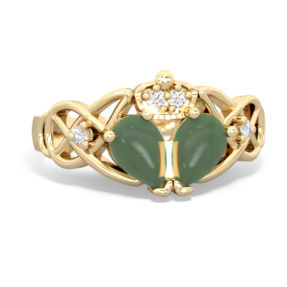 Jade 'One Heart' Celtic Knot Claddagh 14K Yellow Gold ring R5322