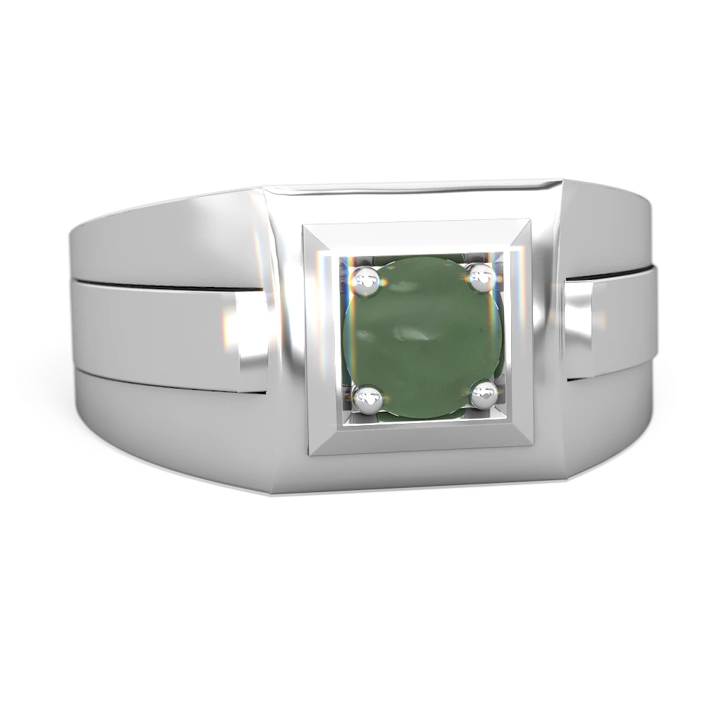 Jade Men's Squared Circle 14K White Gold ring R0480