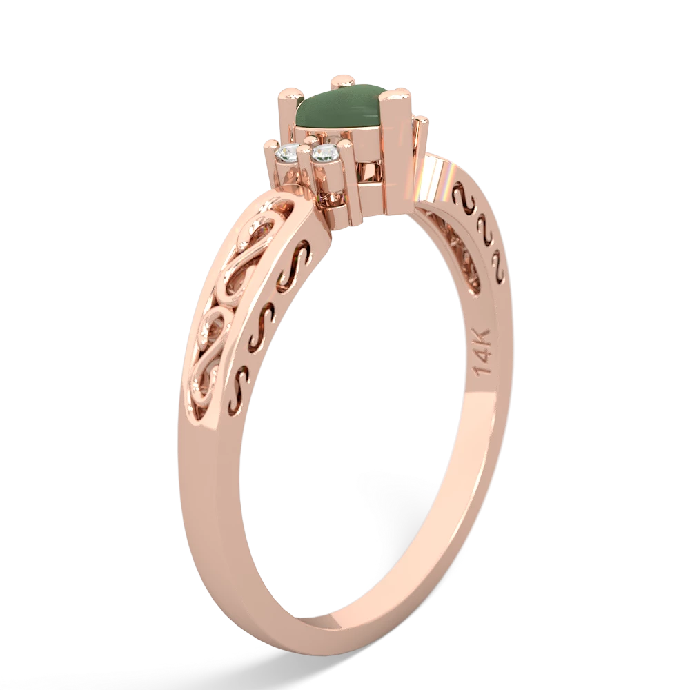 Jade Filligree Scroll Heart 14K Rose Gold ring R2429