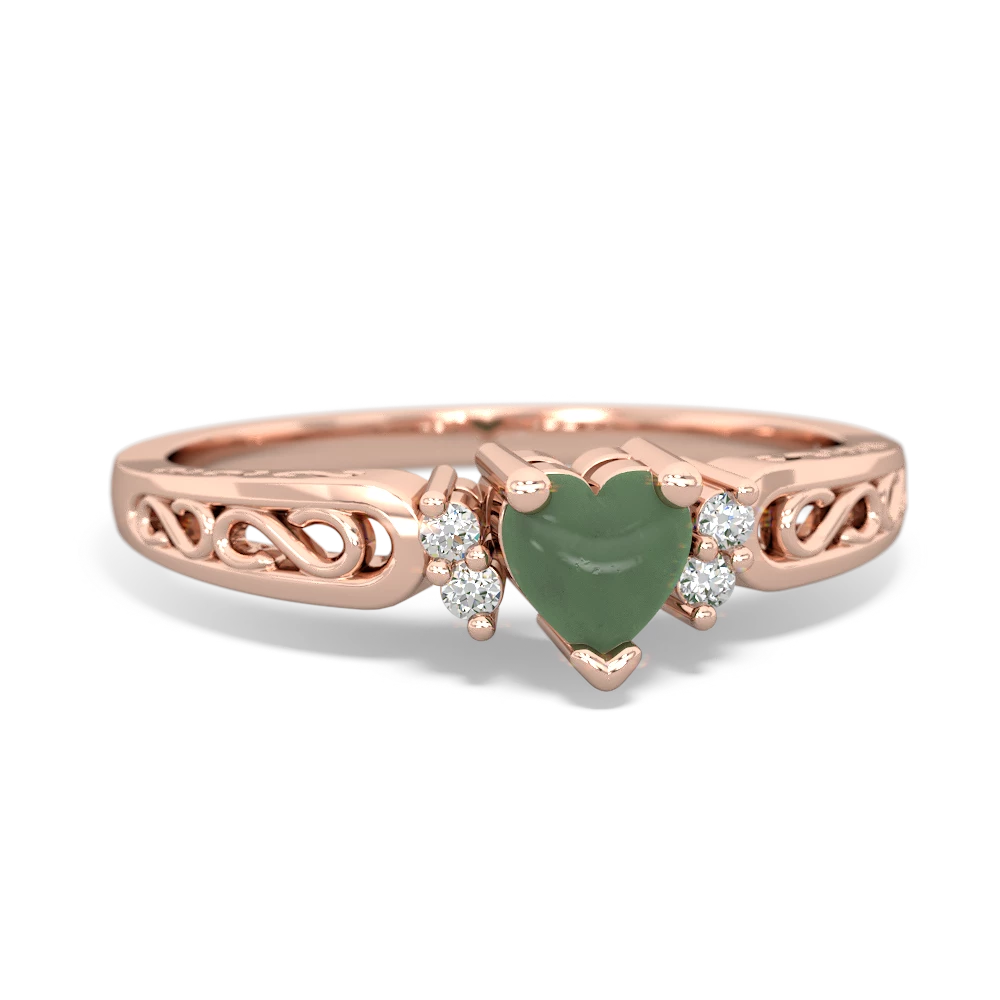 Jade Filligree Scroll Heart 14K Rose Gold ring R2429