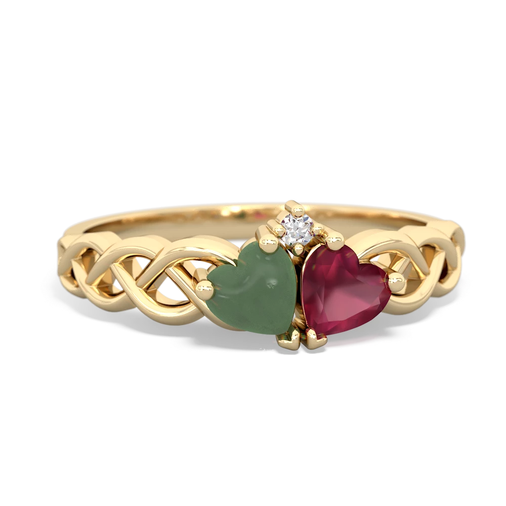 Jade Heart To Heart Braid 14K Yellow Gold ring R5870