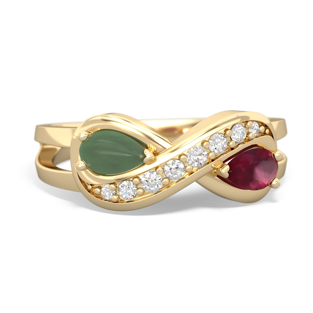 Jade Diamond Infinity 14K Yellow Gold ring R5390